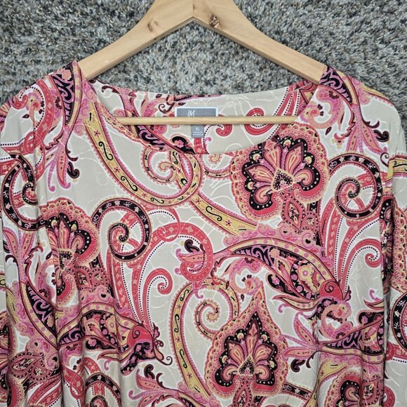 JM Collection Top Womens XL Pink Paisley Print Jacquard Textured Blouse Ladies - Picture 4 of 7